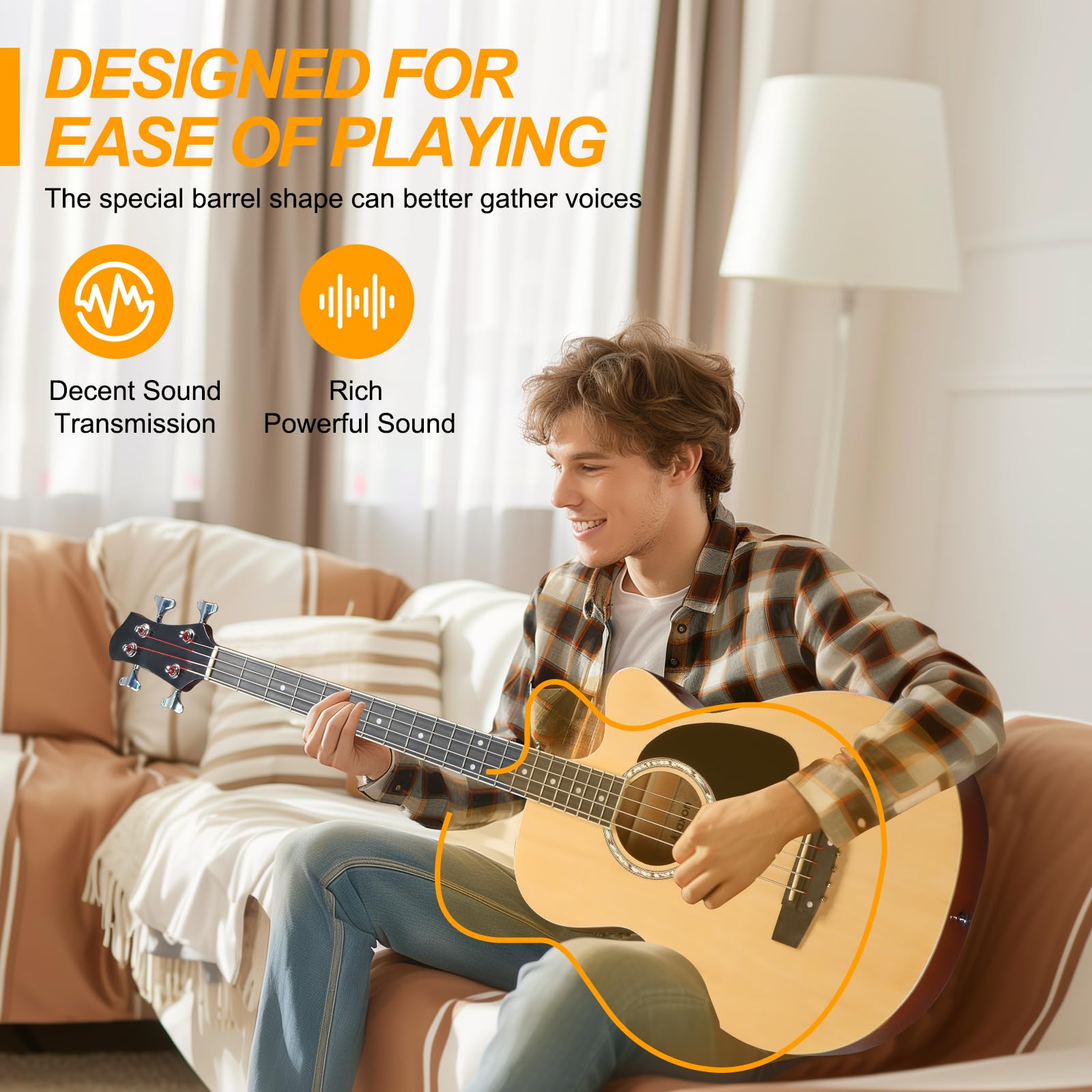 Ktaxon 4 String Acoustic Bass Guitar, Full Size Bass Guitar Kit with Portable Guitar Bag, Premium Cable, Wrench, Strap, Plectrum